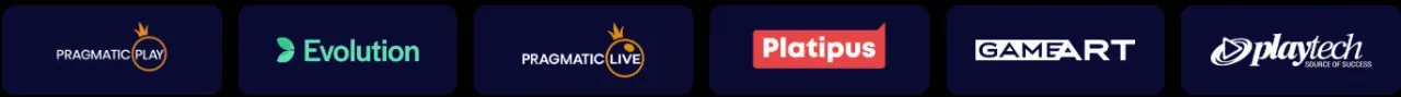 Rijen softwarelogo's van bekende casinoproviders